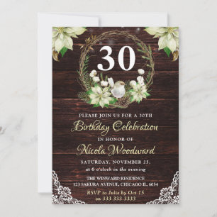 Invitation Rustique hiver blanc Robin & Holly Wreath Annivers