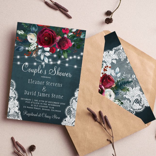 Invitation Rustique hiver élégant couple floral douche (Créateur téléchargé)