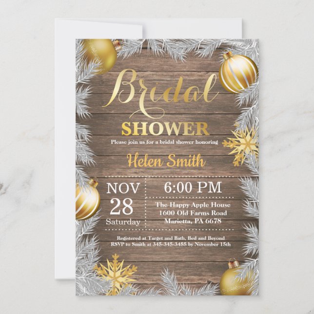 Invitation Rustique hiver Noël nuptiale douche nup (Devant)