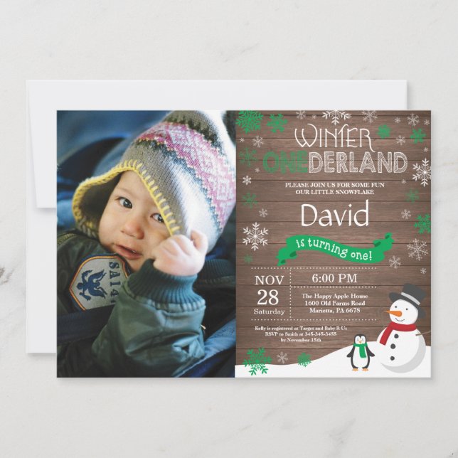 Invitation Rustique hiver Onederland 1er anniversaire Invitat (Devant)