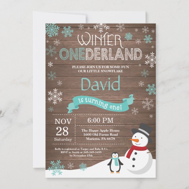 Invitation Rustique hiver Onederland 1er anniversaire Invitat (Devant)