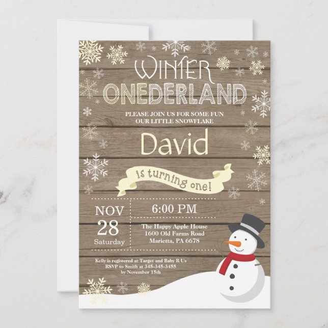 Invitation Rustique hiver Onederland 1er anniversaire Invitat (Devant)