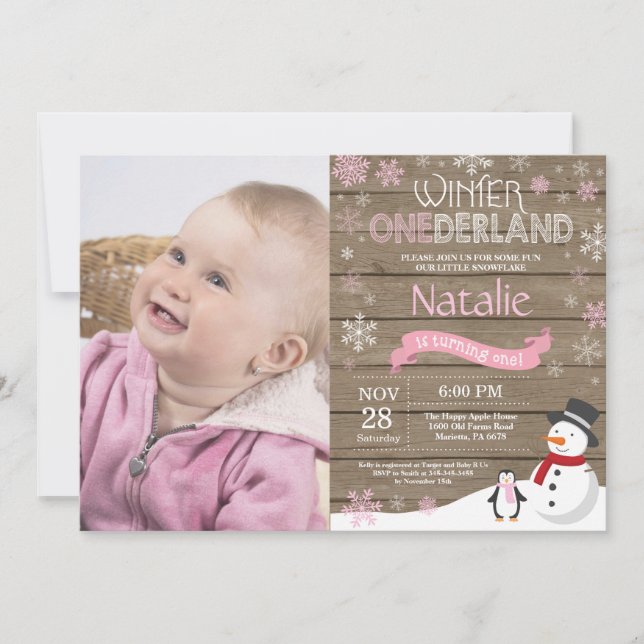 Invitation Rustique hiver Onederland 1er anniversaire Invitat (Devant)
