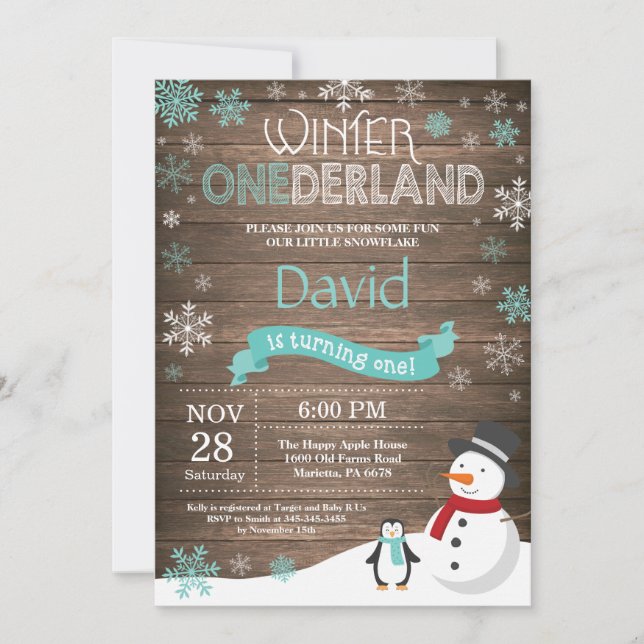 Invitation Rustique hiver Onederland 1er anniversaire Invitat (Devant)