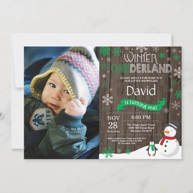 Invitation Rustique hiver Onederland 1er anniversaire Invitat (Devant)