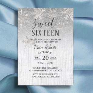 Invitation Rustique hiver Silver Snowflakes Sweet 16 Party