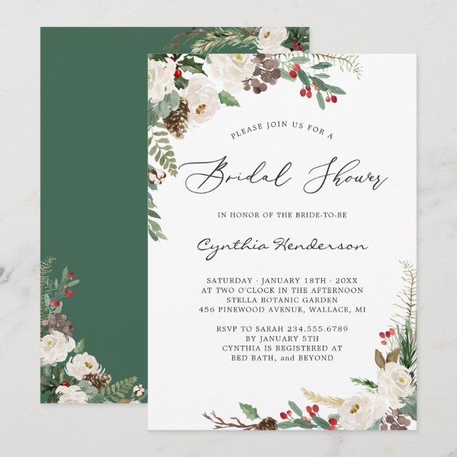 Invitation Rustique hiver thème Floral Berries Fête des marié (Devant / Derrière)