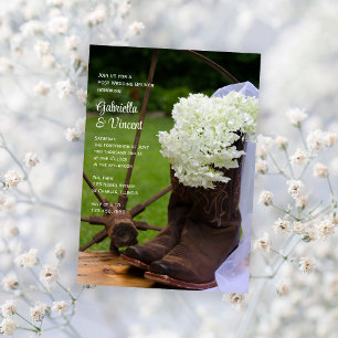 Invitation Rustique Hydrangea Bottes Western Post Mariage Bru