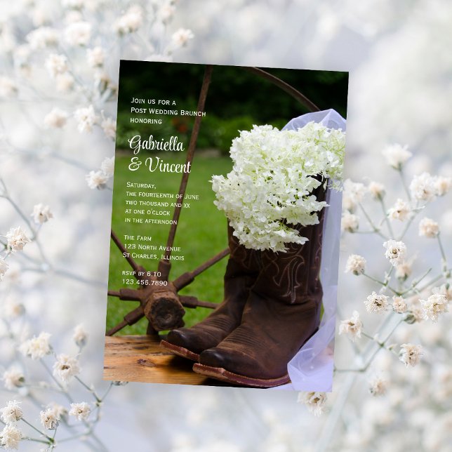 Invitation Rustique Hydrangea Bottes Western Post Mariage Bru (Créateur téléchargé)