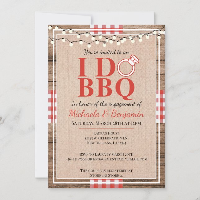 Invitation Rustique I Do BBQ Engagement Partie Couples Douche (Devant)