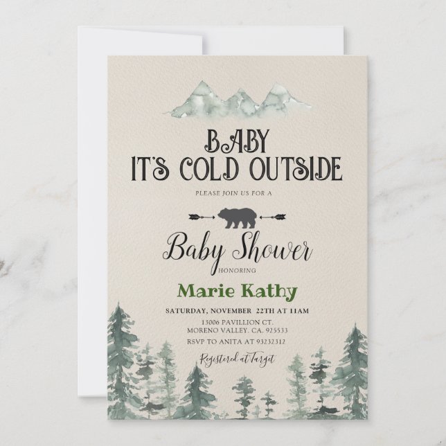 Invitation Rustique Il fait froid dehors Baby shower de forêt (Devant)