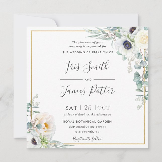 Invitation Rustique ivoire blanc pivoine Floral Eucalyptus Ma (Devant)