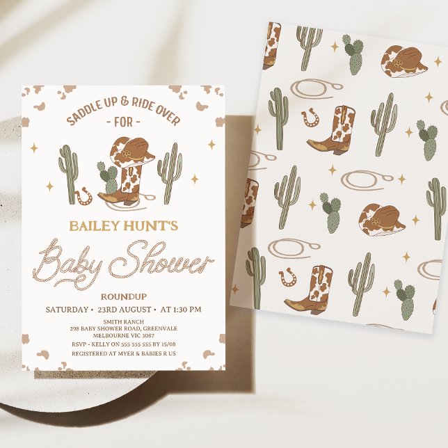 Invitation Rustique Jaune Genre Neutre Baby shower Occidental (Cowboy Baby Shower Invitation, Gender Neutral, Western Wild West Baby Shower Invite Southern Country)
