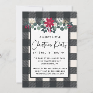 Invitation Rustique Joyeux Petit Noël Fête Floral Plaid 