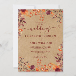 Invitation Rustique Kraft Automne Rustique Floral Feuille Mar