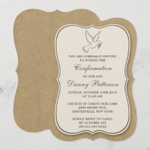 Invitation Rustique Kraft Dove Sainte Communion Ou Confirmati