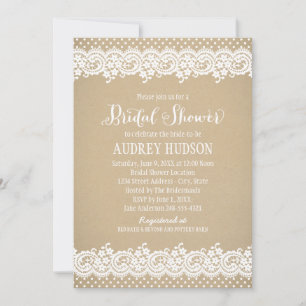 Invitation Rustique Kraft et dentelle Mariage Fête des mariée
