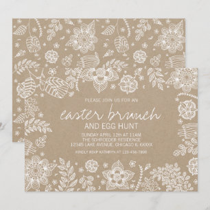Invitation Rustique Kraft Floral Pâques Brunch & Chasse aux o