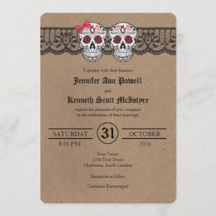 Invitation Rustique Kraft & LaceSugar Crâne mariage invitatio