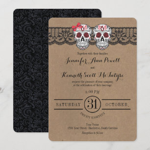 Invitation Rustique Kraft & LaceSugar Crâne mariage invitatio
