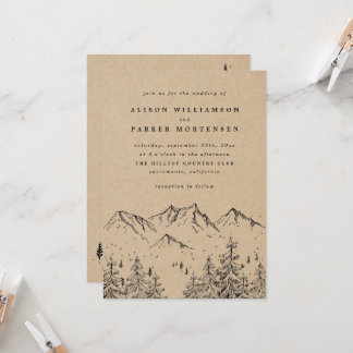 Invitation Rustique Kraft Mountains & Pines Mariage Photo