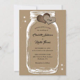 Invitation Rustique Kraft Papier Burlap Coeurs Mason Jar Mari