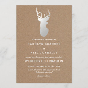 Invitation Rustique Kraft papier Mariage Antler argent