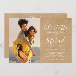 Invitation Rustique Kraft Script Mariage photo tout en un