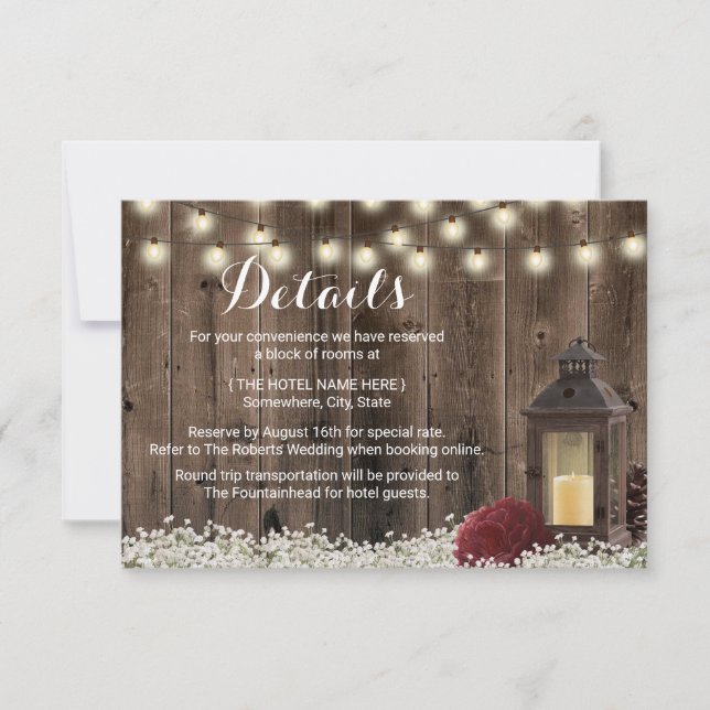Invitation Rustique Lanterne & Mariage Bourgogne Détails (Devant)