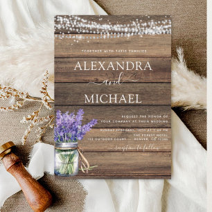 Invitation Rustique Lavender String Lights Jar Mariage