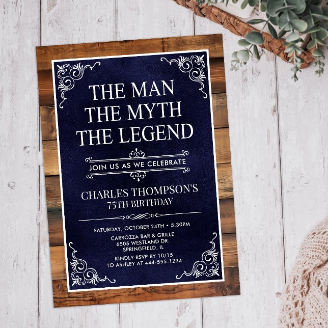 Invitation Rustique L'Homme Le Mythe La Légende 75e anniversa (Créateur téléchargé)
