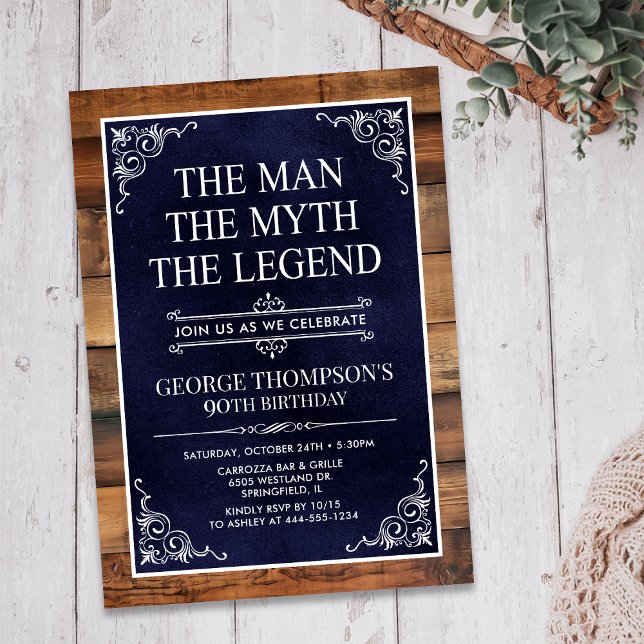Invitation Rustique L'Homme Le Mythe La Légende 90e anniversa (Créateur téléchargé)