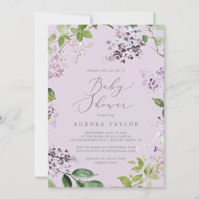 Invitation Rustique Lilac | Baby shower Lavande (Devant)