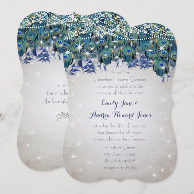 Invitation Rustique Luxe Mason Jar Navy Turquoise Peacock (Devant / Derrière)