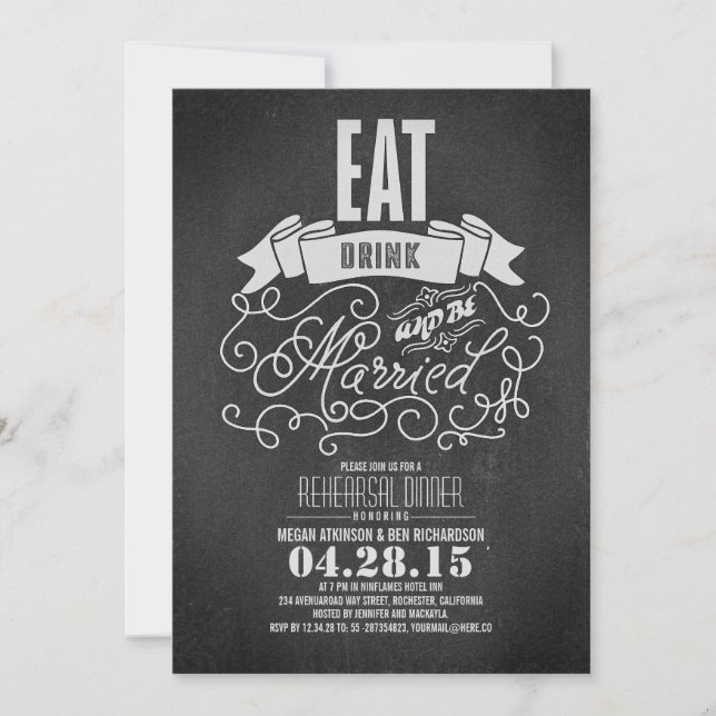 Invitation Rustique manger boire et être marié dîner de répét (Devant)