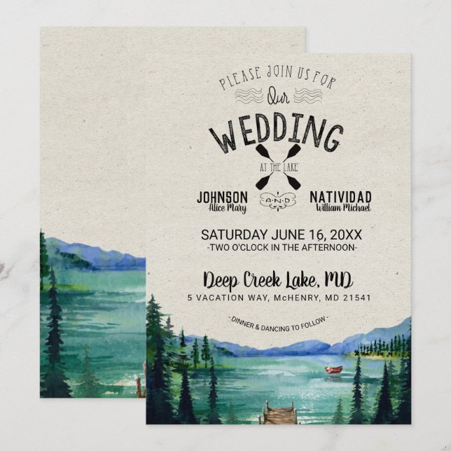Invitation Rustique Mariage Lakeside (Devant / Derrière)