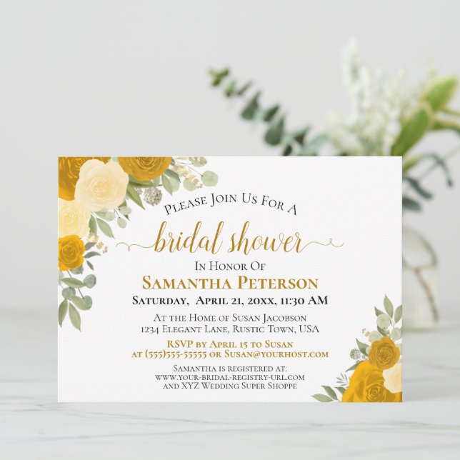 Invitation Rustique Marigold & Boho Jaune Fête des mariées Ro (Debout devant)