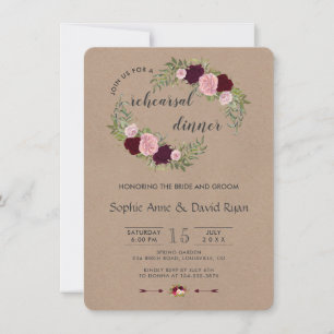 Invitation Rustique Marsala Floral Craft Dîner de répétition 