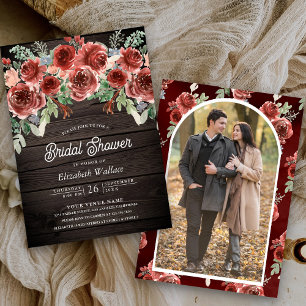 Invitation Rustique Marsala Floral Photo Fête des mariées boi