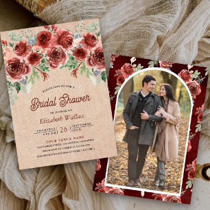 Invitation Rustique Marsala Floral Toile de Jute Shower de Ma