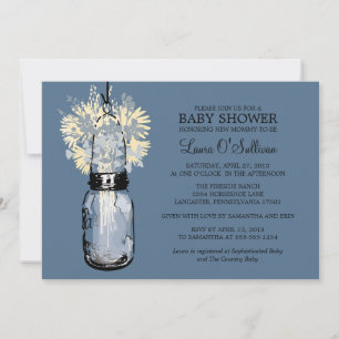 Invitation Rustique Mason Jar Baby shower Fleur sauvage