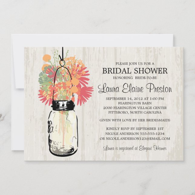 Invitation Rustique Mason Jar et Fleur sauvage (Devant)
