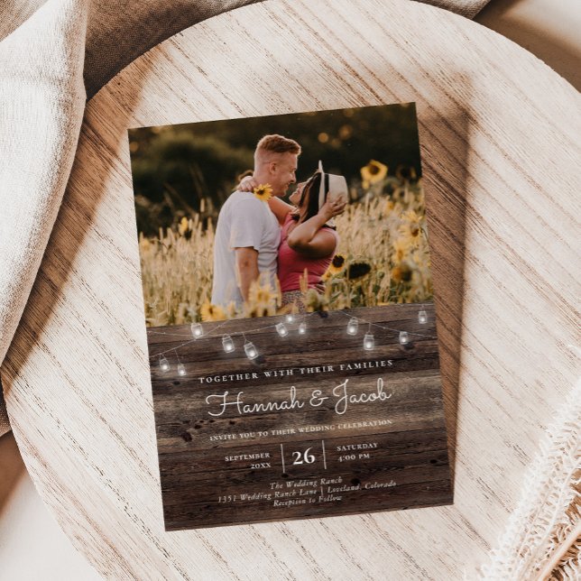 Invitation Rustique Mason Jar Grange Photo en bois (Créateur téléchargé)