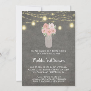 Invitation Rustique Mason Jar Lumières florales Fête des mari
