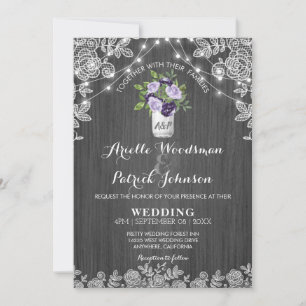 Invitation Rustique Mason Jar Purple Silver Grey FlorMariage