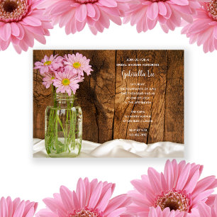 Invitation Rustique Mason Jar Rose Daisées Grange Fête des ma