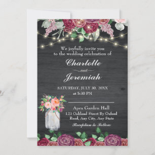 Invitation Rustique Mason Jar String éclat Mariage Bourgogne
