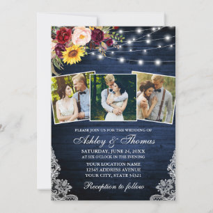 Invitation Rustique Mélange dentelle florale Lumières 3 Maria