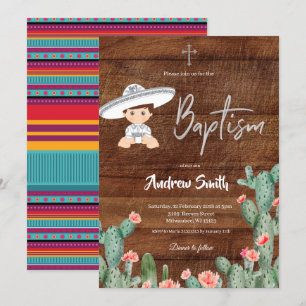 Invitation Rustique Mexicain Argent Charro Baptême garçon