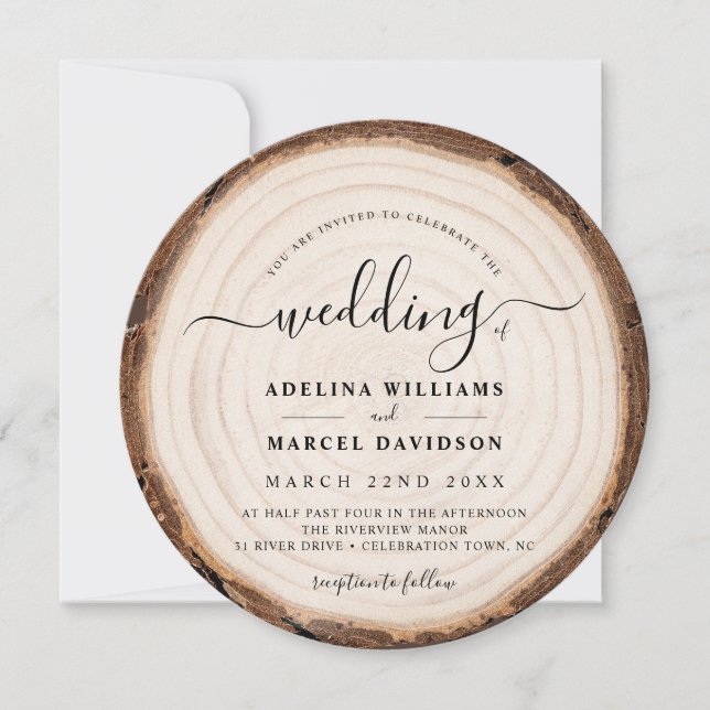 Invitation Rustique Moderne Bois Naturel Élégant Mariage de g (Devant)